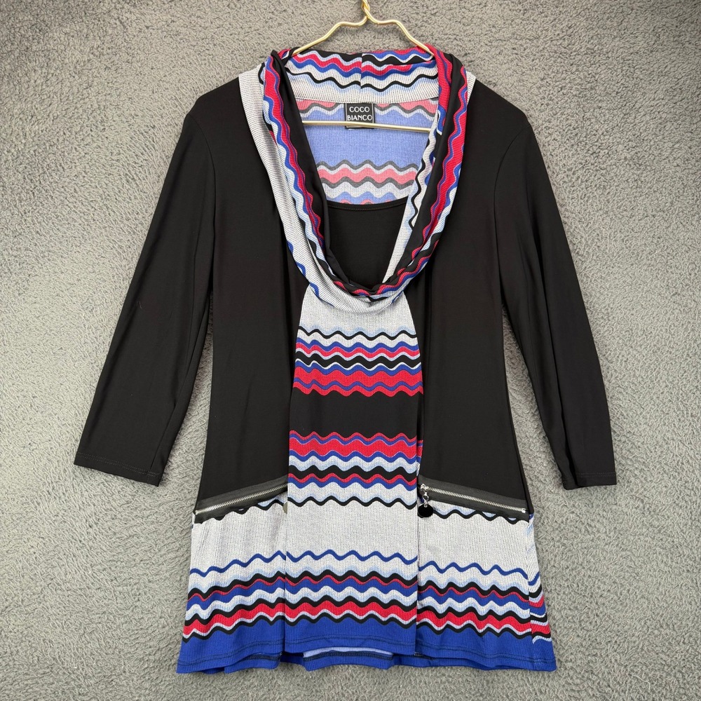 Coco Bianco Womens Chevron Zig Zag Cowl Neck Tunic Top Black Blue Red Size M